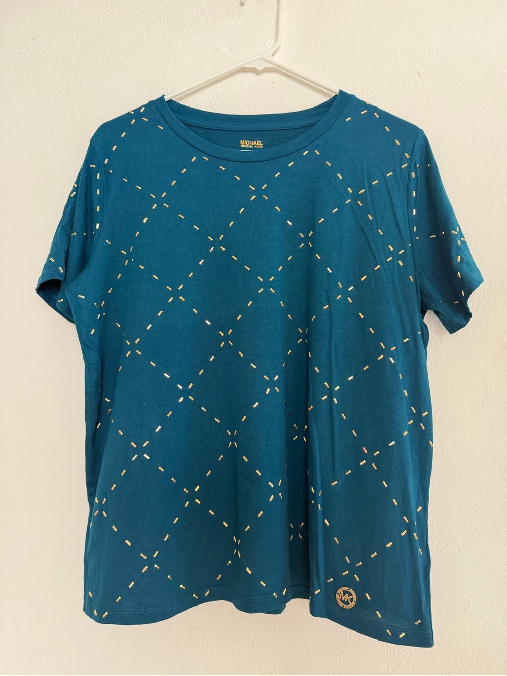 Michael Kors Teal Blue Diamond Stitch Short Sleeve Tee
